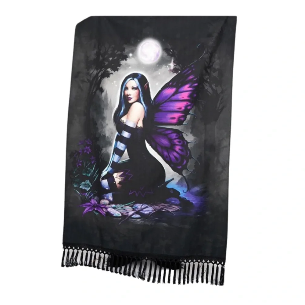 Mystical Moon Fairy Tapestry 50x60 Black Purple Gothic Fantasy NWT